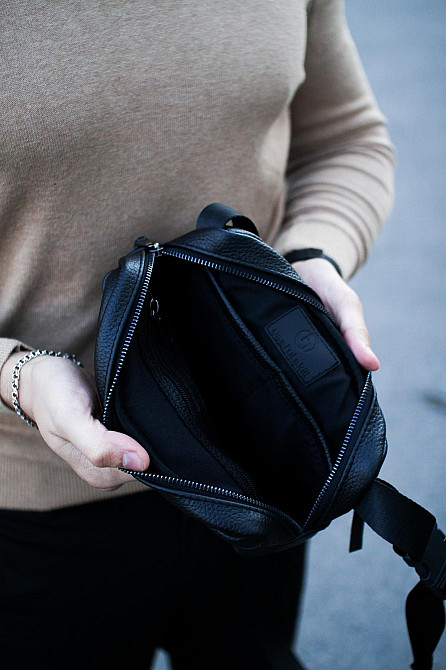 Кроссбоді, бананка із натуральної шкіри, шкіряна сумка на пояс SKILL Smart (Чорна) Суми - фото 6