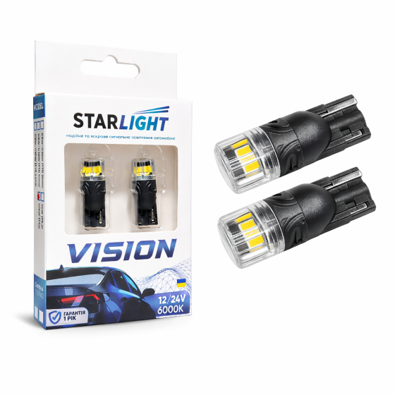 Комплект світлодіодних ламп StarLight Vision W5W (T10) BRS LED W2.1X9.5d WHITE 6000K 12/24V Харків