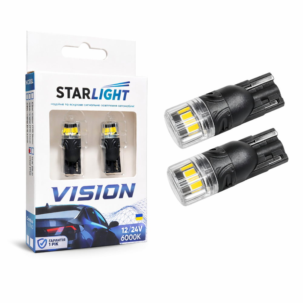Комплект світлодіодних ламп StarLight Vision W5W (T10) BRS LED W2.1X9.5d WHITE 6000K 12/24V Харків - фото 5