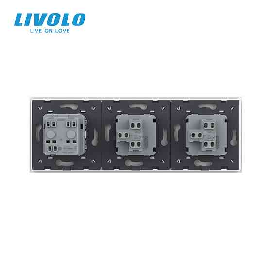 LIVOLO Двоклавішний вимикач (1-1) з розеткою Livolo білий скло (VL-C7K1/K1/FCTC16A-6WP) Коломия