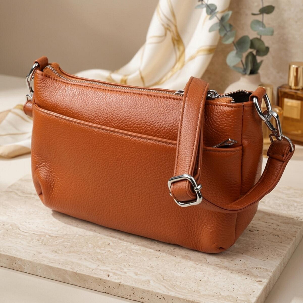 Женская сумка из натуральной кожи с двумя ремешками Vintage 22929 Рыжий Киев - изображение 14