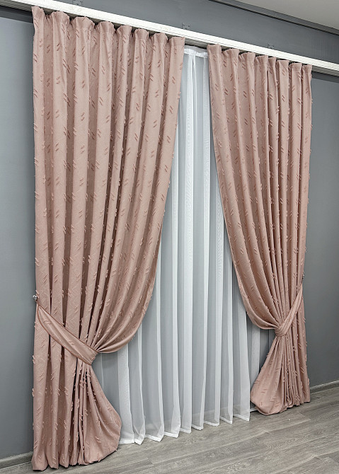 Комплект штор VR-Textil Лен Букле № 1880ш Пудровый 130х305 см 2 шт (39-977) Киев - изображение 3