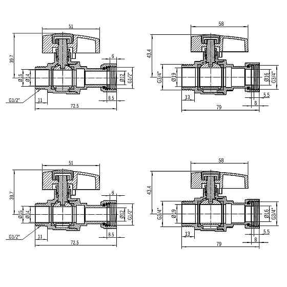 Комплект прямих кранів Thermo Alliance Standart 1/2" ВН -3/4" ВЗ з накидною гайкою для під'єднання котла TAS262RBW1520 Київ