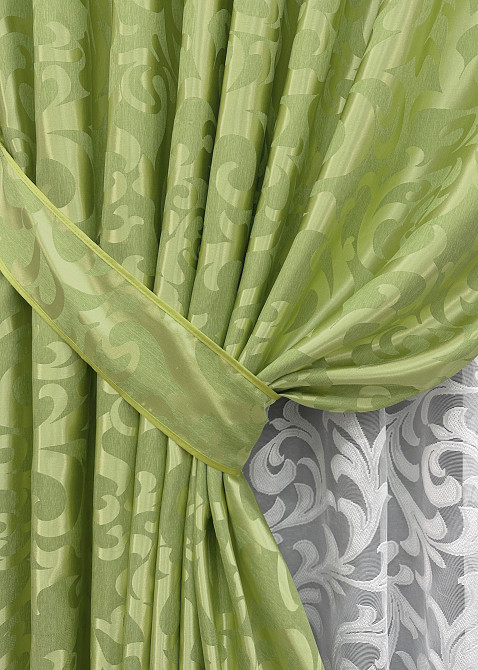 Комплект штор VR-Textil Жакард Вензель 100х270 2шт і Тюль 400х270 297ш-1147т Салатовий з білим 71-095/2 Київ - фото 4