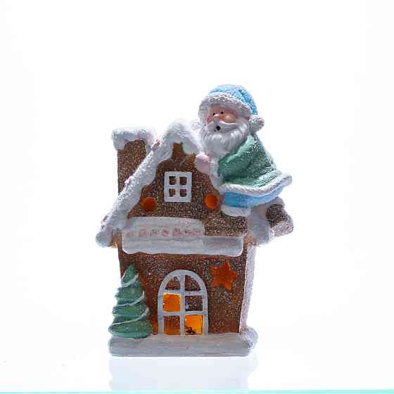 Yiwu Новорічна декоративна фігурка з підсвіткою 14×9×20 см Новорічний декор Будиночок з Сантою Коломия