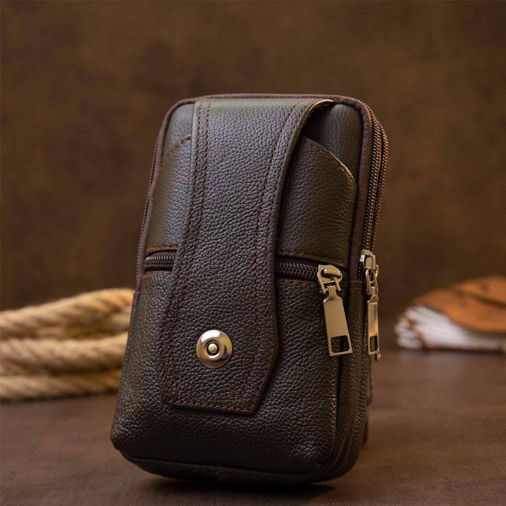 Сумка чоловіча на пояс на два відділення з хлястиком Коричнева (Vintage) Київ - фото 2