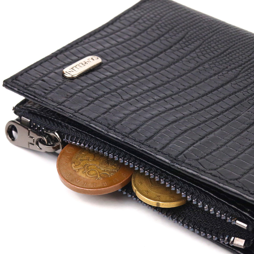 Фактурный вертикальный кошелек из натуральной кожи CANPELLINI 21672 Черный Киев - изображение 7