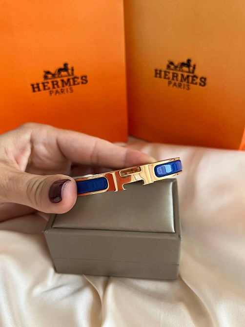 Роскошный браслет Hermes жесткий | насыщенный синий -  эмаль | напыление золото 18К |  размер 16-17 Одесса - изображение 6