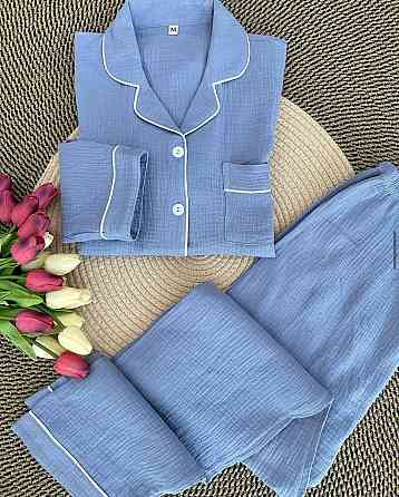 Женский базовый домашний костюм качественный турецкий муслин Голубой, 42/44 Одесса