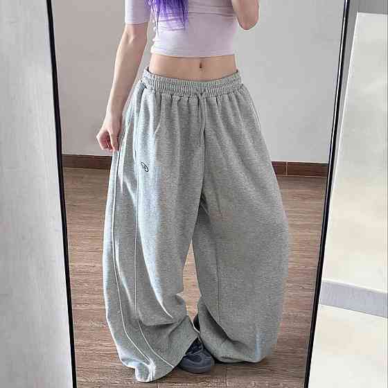 Жіночі стильні та ультрамодні широкі штани тринитка на флісі Сірий Одеса