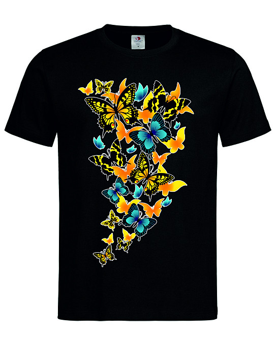 Черная футболка с желто-голубыми бабочками Черный, L Городище - изображение 1