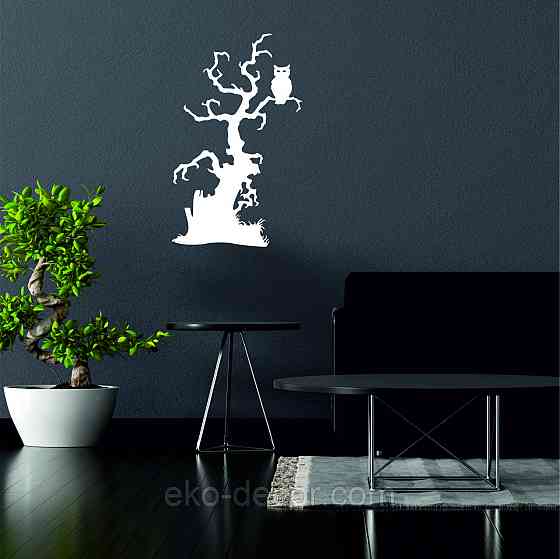 Декоративне настінне Панно «Хелловіїн, силует дерева», Декор на стіну 90*55 см, Білий Київ