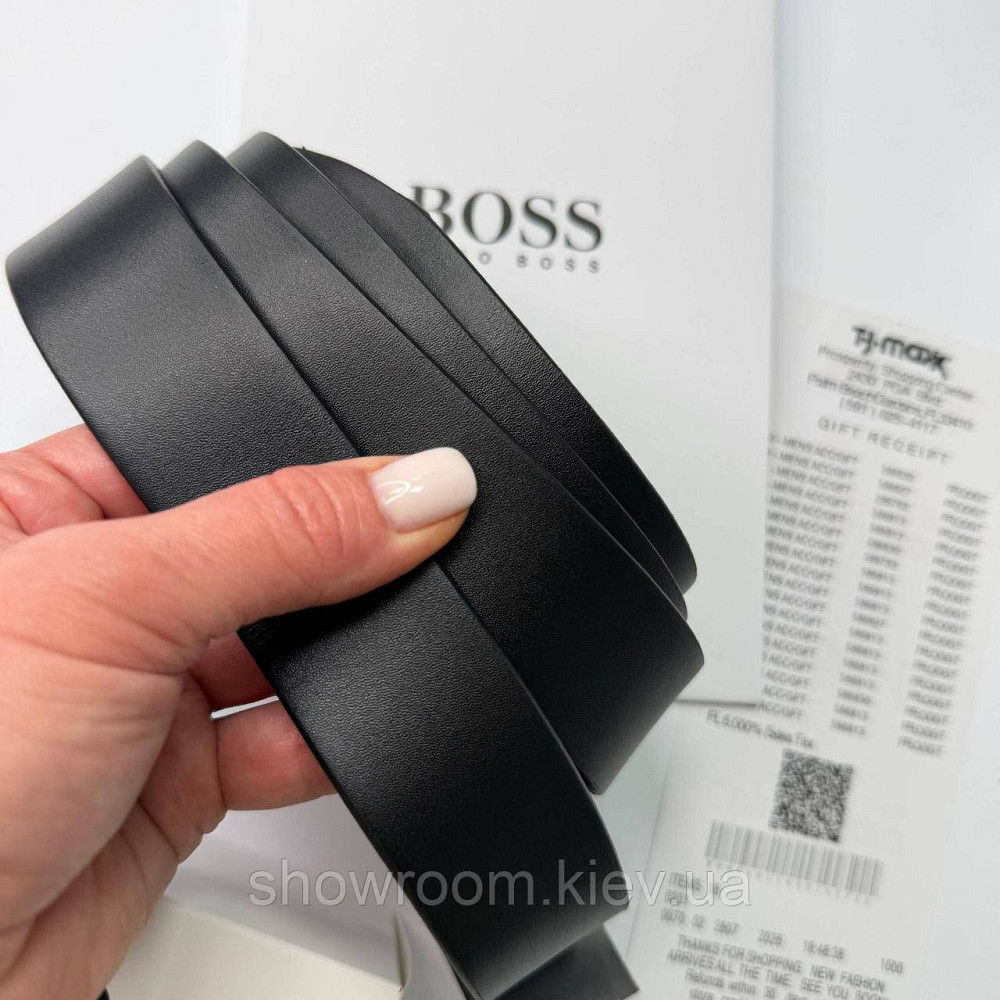 Чоловічий шкіряний брендовий ремінь Boss (216) чорний Київ - фото 5
