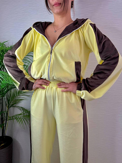 Женский стильный трендовый костюм двойка плюшевый велюр Желтый, 46/48 Одесса - изображение 3