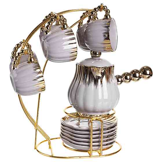 Кавовий сервіз на підставці з туркою 450 (мл) 6 чашок по 90 (мл) подарунковий набір чашок на підставці Сірий із золотом FM-JJ-4 Коломия