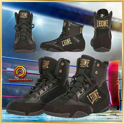 Боксерки Leone Premium 42 размер профессиональные боксерские ботинки средней высоты, черные с золотым принтом Киев