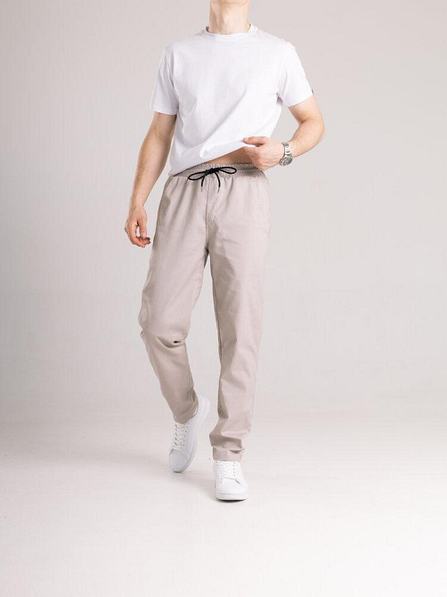 Мужские бежевые брюки демисезонные котоновые прямого кроя Pobedov Step Киев - изображение 4