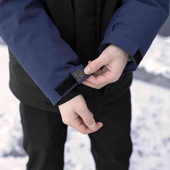 Парка чоловіча зимова з капюшоном чорно-синя Pobedov Navy Київ