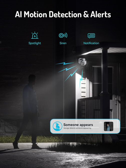 Вулична Wi-Fi камера blurams 2K 3 МП із сонячною панеллю, PTZ 355°/90°, AI-відстеженням, нічним баченням, біла Київ - фото 7