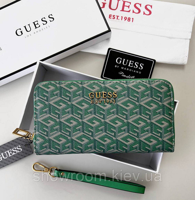 Жіночий гаманець на змійці Guess (7594) зелений Київ - фото 4