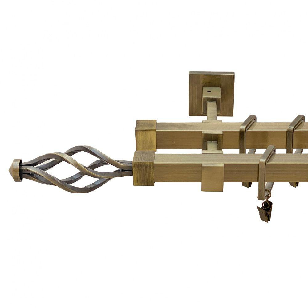 Карниз Orvit Коссел ( Ажур ) металевий дворядний бруклін гладка труба кільце тихохідне квадро з жабкою Антик 20\20 мм 240 см Львів - фото 1