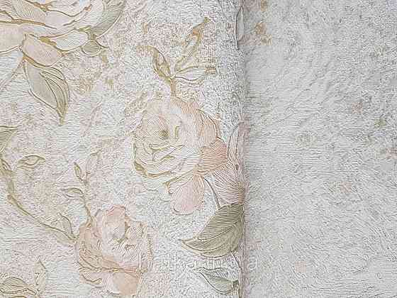 Шпалери вінілові на флізеліні Grandeco Anastasia метрові квіти троянди структурні червоні із золотом на білому Київ