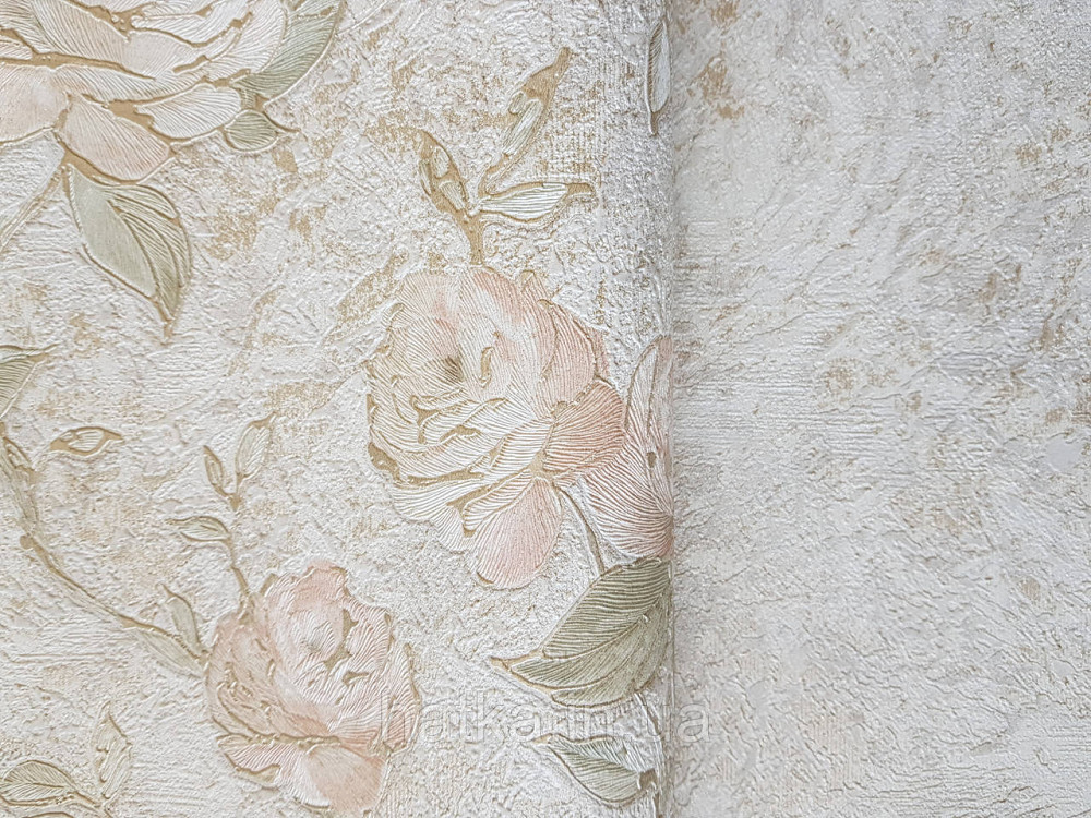 Шпалери вінілові на флізеліні Grandeco Anastasia метрові квіти троянди структурні червоні із золотом на білому Київ - фото 4