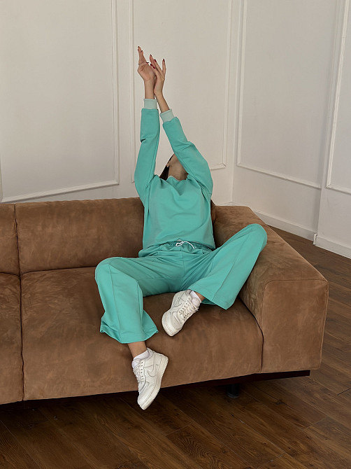 Женский спортивный костюм с широкими штанами Бирюзовый M/L Харьков - изображение 10