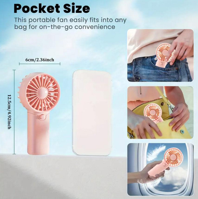 Портативный мини-вентилятор карманного размера на батарейках Ручной вентилятор для лета, путешествий Киев - изображение 4