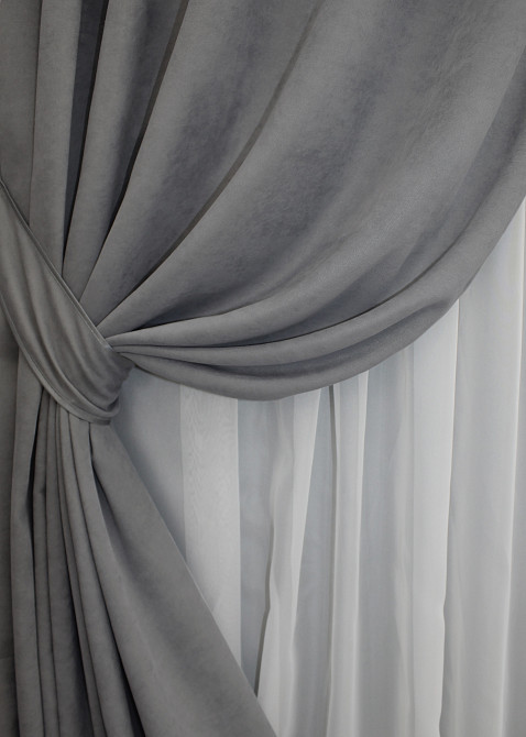 Комплект готовых штор VR-Textil Микровелюр Petek № 1485ш Серый 150х270 см 2 шт (33-1023) Киев - изображение 5