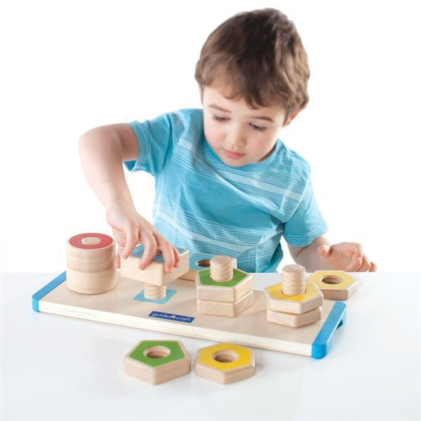 Деревянная логическая пирамидка Guidecraft Manipulatives Фигуры на резьбе (G6901) Харьков - изображение 17