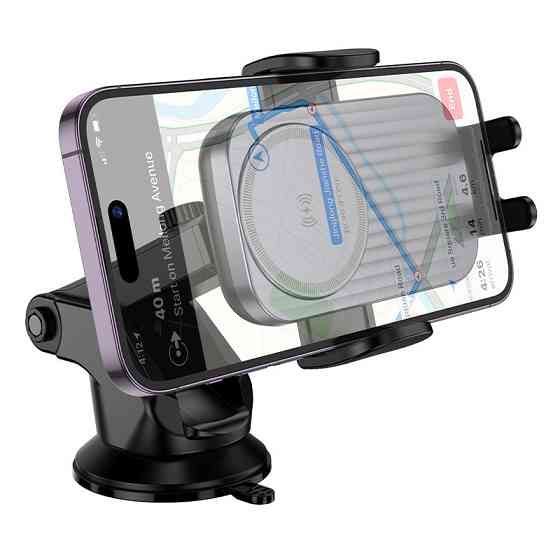 Автотримач для телефона з БЗП BOROFONE BH222 Leading push-type wireless fast charging car holder(center console) Black Одеса