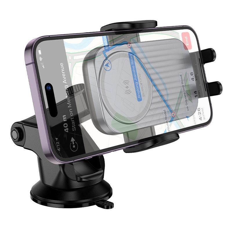Автотримач для телефона з БЗП BOROFONE BH222 Leading push-type wireless fast charging car holder(center console) Black Одеса - фото 3