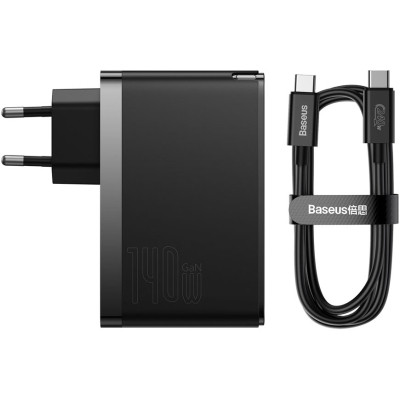 Зарядний пристрій Baseus 2xUSB-C 140W + 1xUSB GaN + cable USB-C to USB-C black (CCGP100201) Вінниця - фото 8