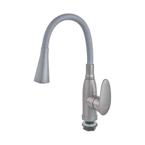 Змішувач для кухні PLAMIX CEZAR-011-B SET GRAPHITE REFL.GRAY із силіконовим виливом та підводкою (PM0720) Харків