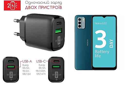 Сетевое зарядное устройство для Nokia G22, 20W 3A, Quick Charge 3.0 Киев