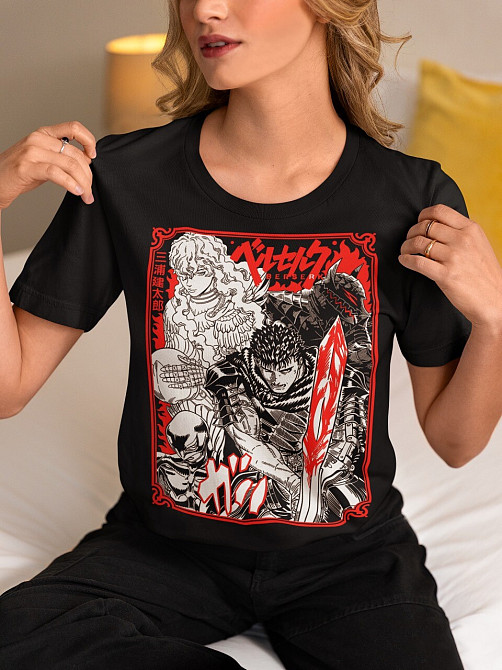 Футболка з аніме принтом Берсерк Гутс Скулл Кнігхт оверсайз (S/M/L) Чорний AnimeJ0231 Дніпро - фото 3
