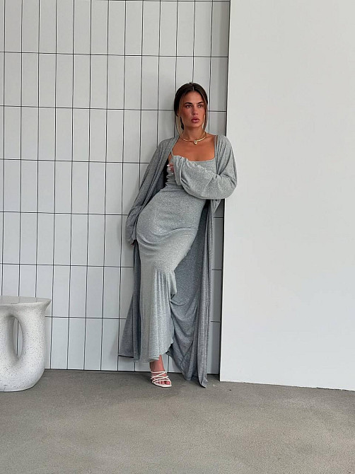 Женский базовый костюм двойка: платье + кардиган турецкая вискоза Серый, 42/44 Одесса - изображение 3