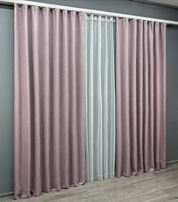 Комплект штор VR-Textil 100% блекаут ASHEN NIGHT 150х270 2шт і Тюль 600х270 1843ш-1153т пудровий з білим 71-088/5 Київ - фото 3