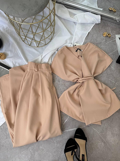 Жіночий базовий брючний костюм-двійка з креп костюмки Беж, 42/44 Одеса - фото 7