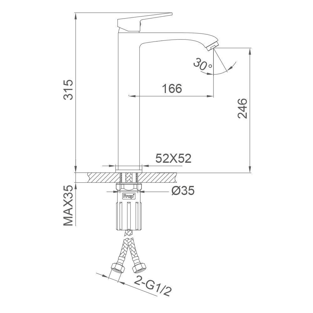Смеситель для умывальника высокий FRAP F1076-29, графит Киев - изображение 4