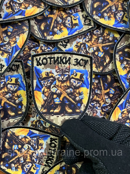 Печатный шеврон КОТИКИ ВСУ (Форма щит. На липучке) Размер 9x7см Киев - изображение 4