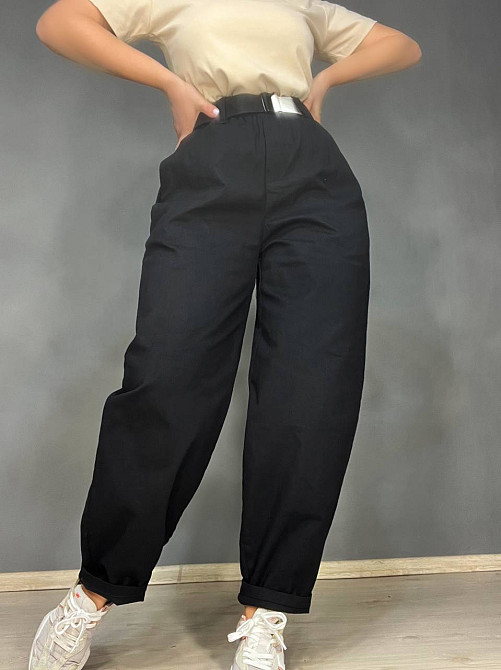 Брюки женские A-N 712 МОМ jeans широкие бананы облегченный тонкий коттон с ремнем черные, черный, M Киев - изображение 8