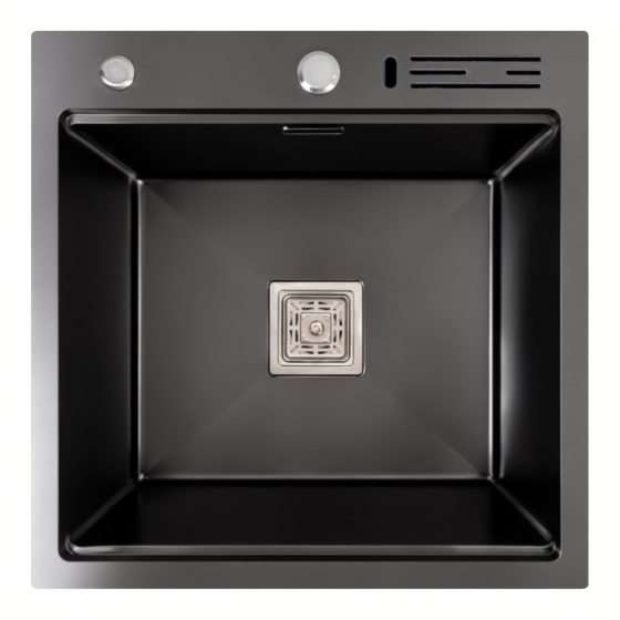 PLATINUM Кухонна мийка 50*50 PVD чорна Platinum Handmade з підставкою для ножів Коломия