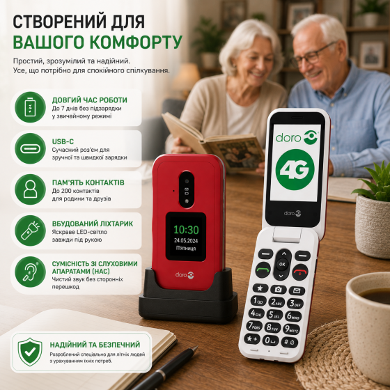 Мобильный телефон-раскладушка Doro Leva E30 4G для пожилых людей, 2.8