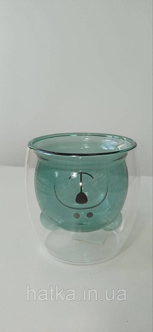 Піала без ручки чашка подвійне скло Olens "Смарагдова Умка" 250 мл смарагдовий зелений Київ - фото 1