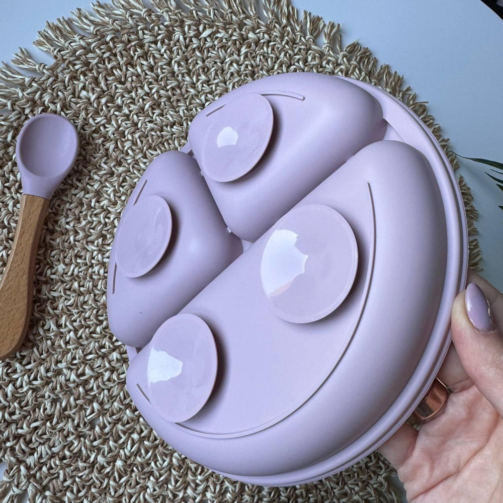 Детский набор силиконовой посуды для первого прикорма 9 предметов силиконовая посуда для девочки цвет розовый Киев - изображение 9