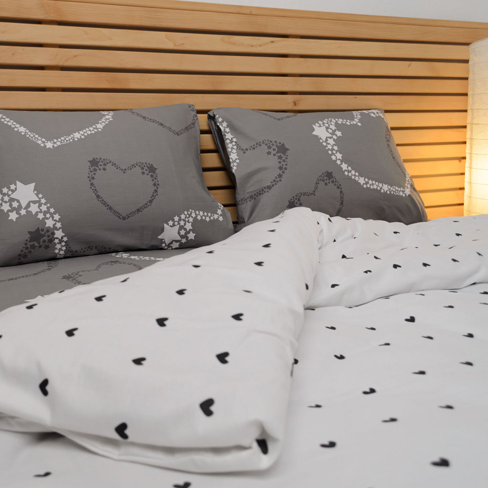 Комплект постільної білизни двоспальний Сатин Тандем 125 г/м2 YouStar (Білий з сірим) 2 х 50х70 Суми - фото 6