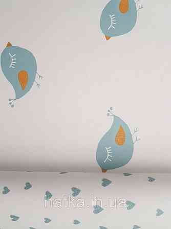 Шпалери флізелінові еко Decoprint 21106 Sweet Dreams дитячі птахи блакитні з жовтим на білому фоні 0,53x10,05 Київ