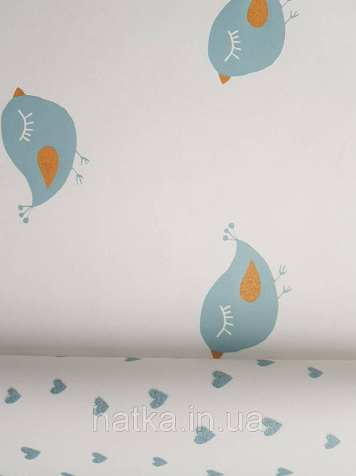 Шпалери флізелінові еко Decoprint 21106 Sweet Dreams дитячі птахи блакитні з жовтим на білому фоні 0,53x10,05 Київ - фото 1